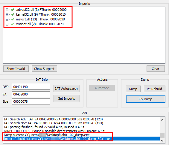 Dump and fix the unpacked file